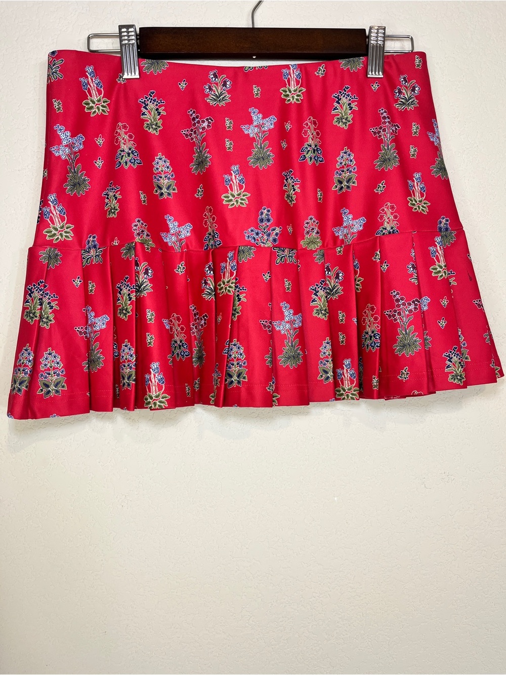 Smith & Quinn Ruth Red Floral Pleated Boho Tennis Mini Skort Skirt SZ M